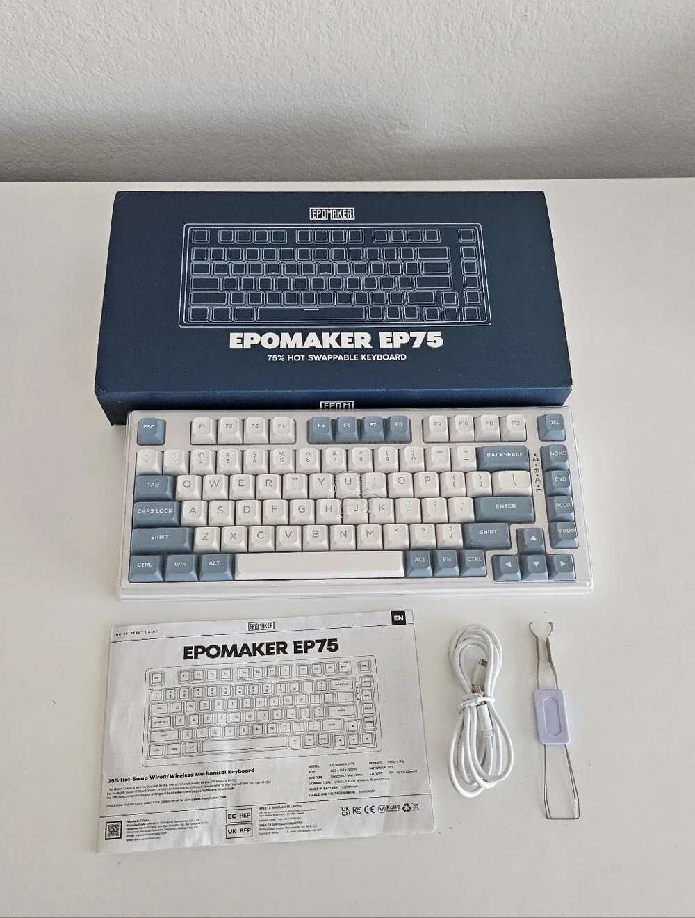 Epomaker EP75 75% Hot-Swappable Mechanical Keyboard White Gaming Computer RPG